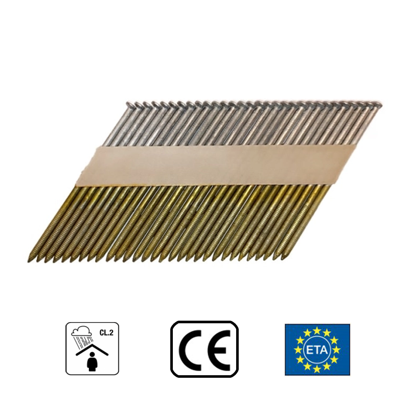 Construction Nails in Strip 2.8x75 mm; 34°; 12 µm Galvanized; Grooved (3000 pcs)